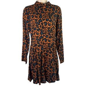 Topshop Animal Print Mock Neck Long Sleeve Bold Statement Dress Size‎ 6